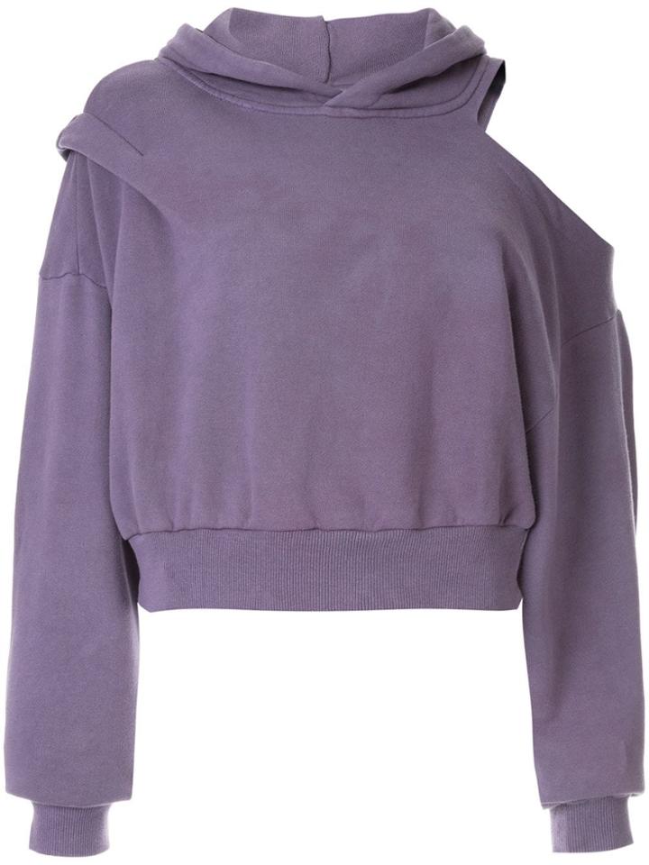 Ground Zero Cut-out Shoulder Hoodie - Purple