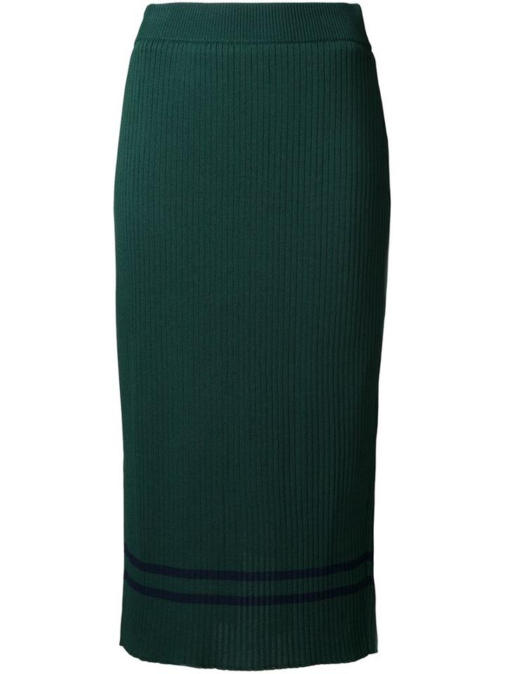Muveil Ribbed Straight Skirt, Women's, Size: 38, Green, Polyester/nylon/rayon