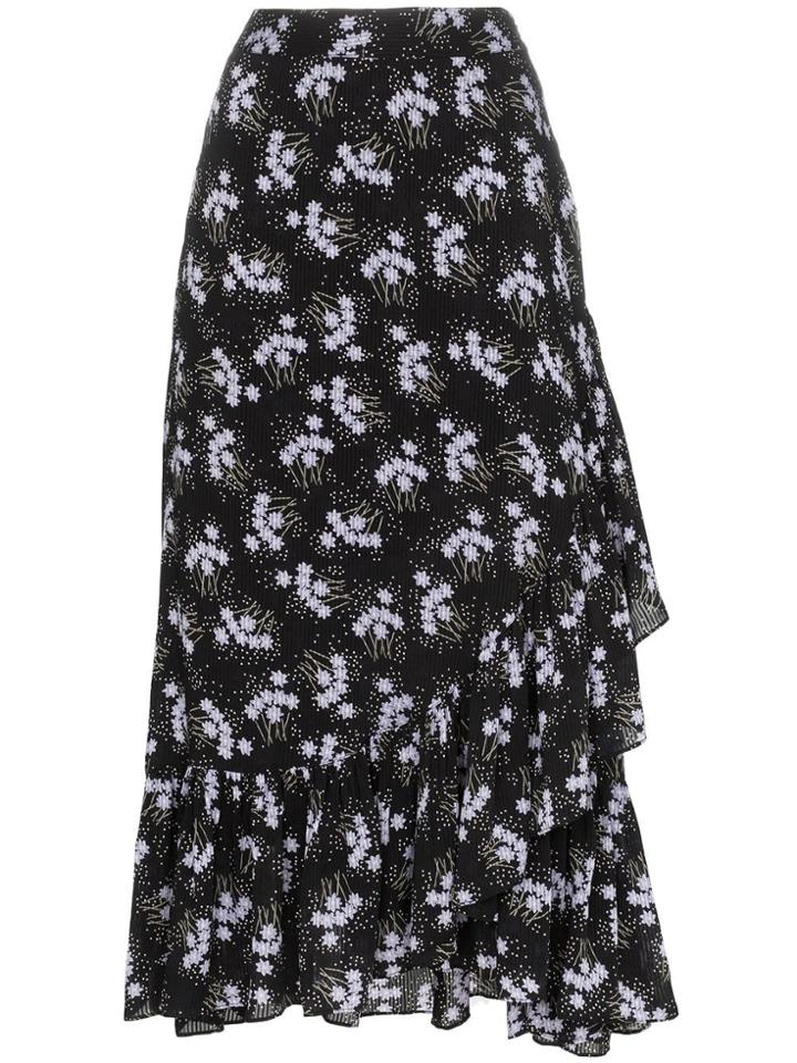 By Timo Sky Floral Print Ruffle Wrap Skirt - Black