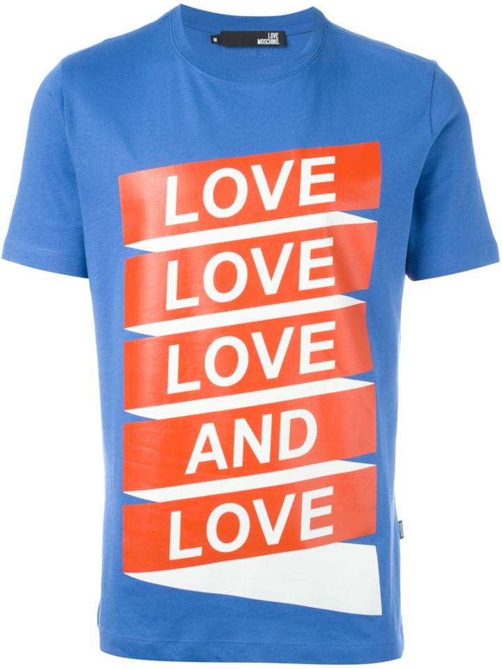 Love Moschino Love Print T-shirt, Men's, Size: Large, Blue, Cotton