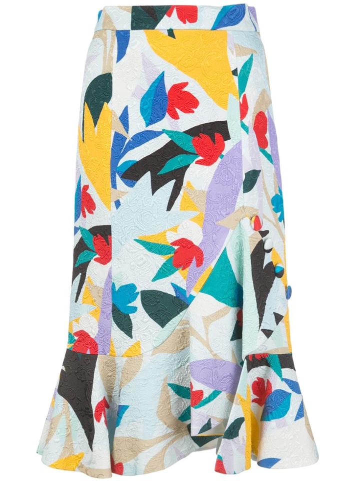 Prabal Gurung Ruffled Printed Midi Skirt - Blue