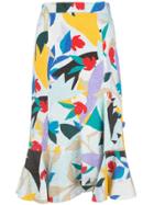 Prabal Gurung Ruffled Printed Midi Skirt - Blue
