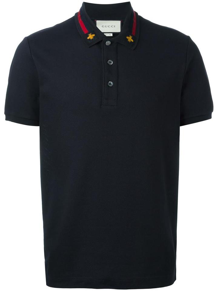 Gucci House Web Embroidered Polo Shirt, Men's, Size: Medium, Blue, Cotton/spandex/elastane