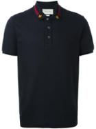 Gucci House Web Embroidered Polo Shirt, Men's, Size: Medium, Blue, Cotton/spandex/elastane