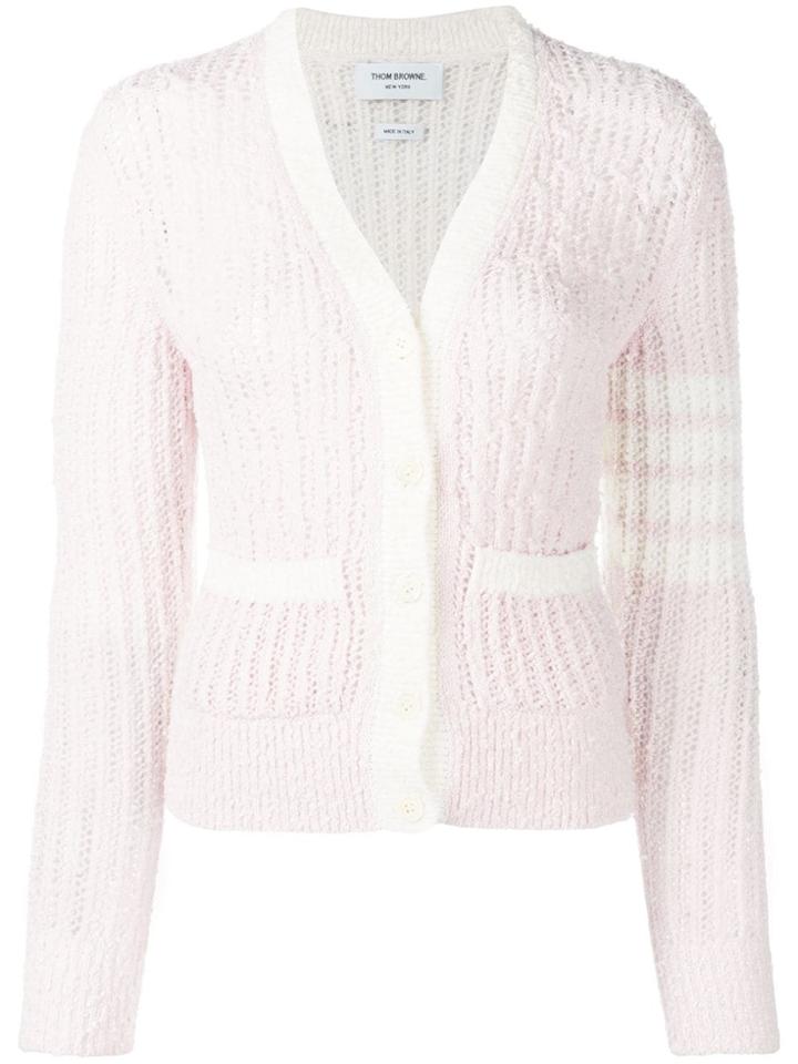 Thom Browne Striped Sleeve Bouclé Knit Cardigan - Pink