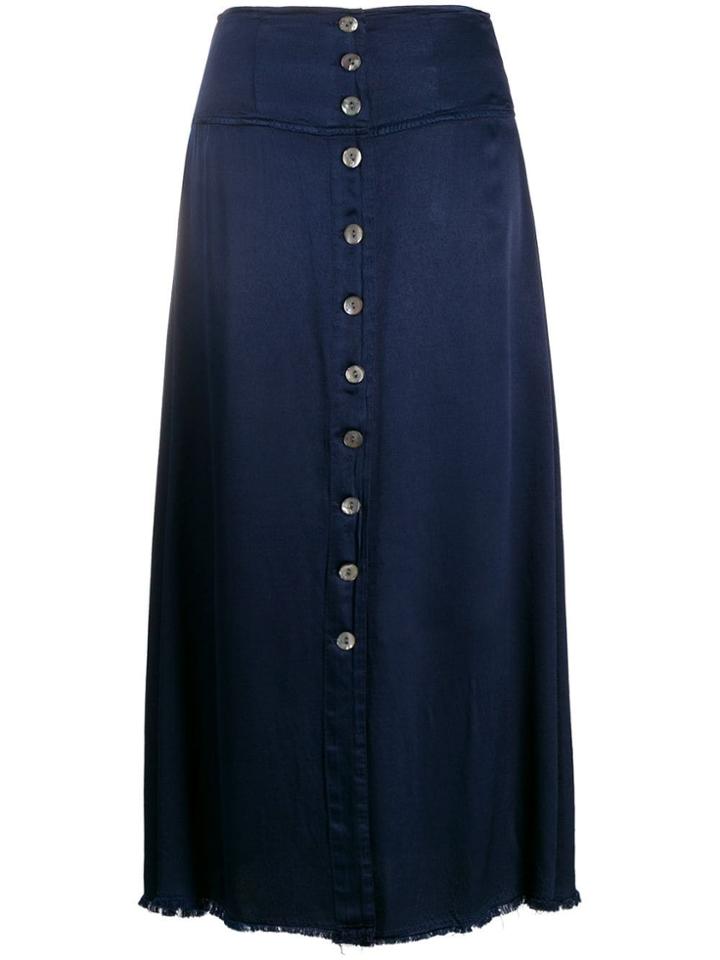 Raquel Allegra Satin Button Front Skirt - Blue
