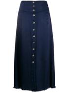 Raquel Allegra Satin Button Front Skirt - Blue