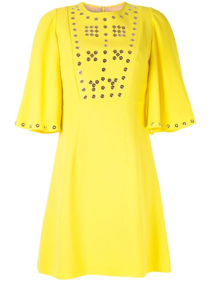 Andrew Gn Eyelet Detailed Mini Dress - Yellow