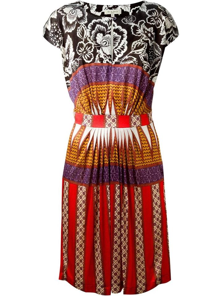 Etro Multiprint Flared Keyhole Panel Dress