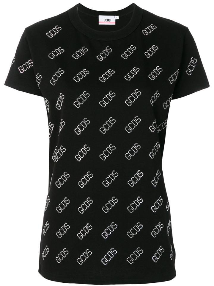 Gcds Embellished Logo Print T-shirt - Black