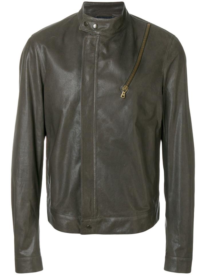 Tomas Maier Fitted Long Sleeved Biker Jacket - Brown