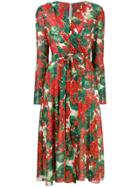 Dolce & Gabbana Floral Print Wrap Dress - Red