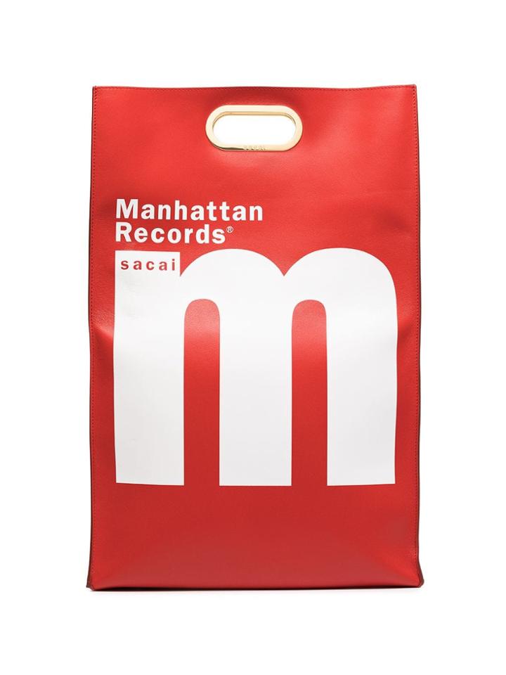 Sacai Record Print Foldover Tote Bag - Red