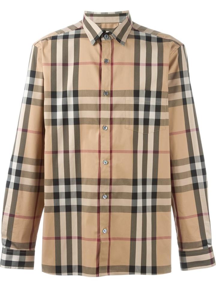 Burberry Brit Checked Shirt, Men's, Size: Xl, Nude/neutrals, Cotton/polyamide/spandex/elastane