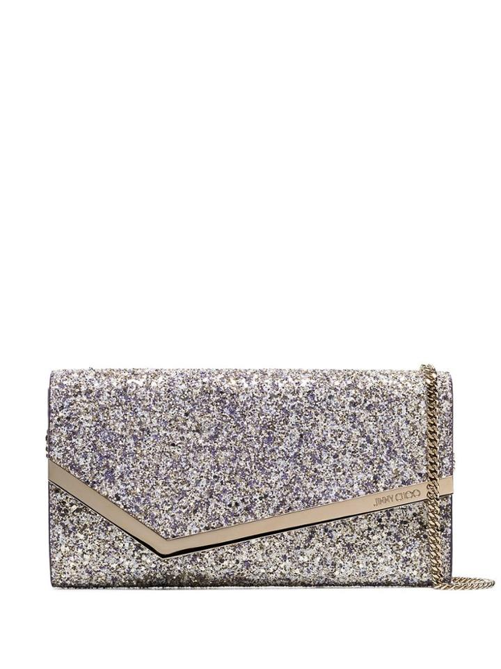 Jimmy Choo Silver Metallic Emmie Glitter Clutch