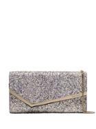 Jimmy Choo Silver Metallic Emmie Glitter Clutch