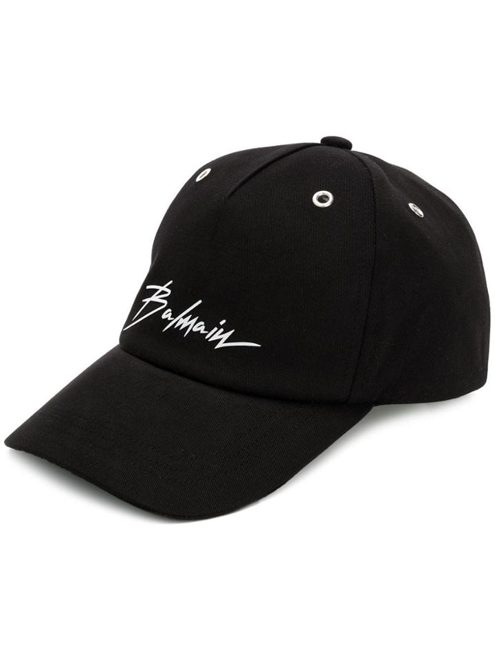 Balmain Logo Printed Cap - Black