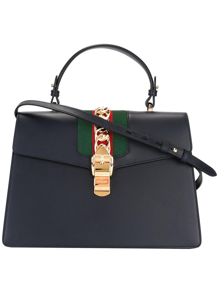 Gucci Medium Sylvie Tote, Women's, Blue, Calf Leather