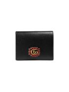 Gucci Leather Card Case With Double G And Crystals - Black