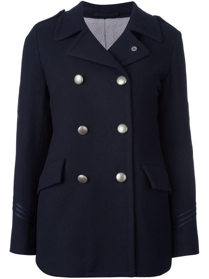 Lardini Double Breasted Coat, Women's, Size: 38, Blue, Polyester/acetate/cupro/wool
