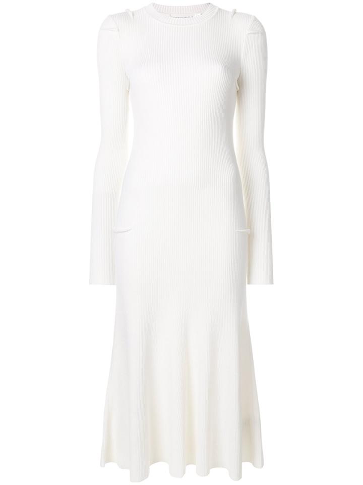 Victoria Beckham Ribbed Knit Flare Dress - White