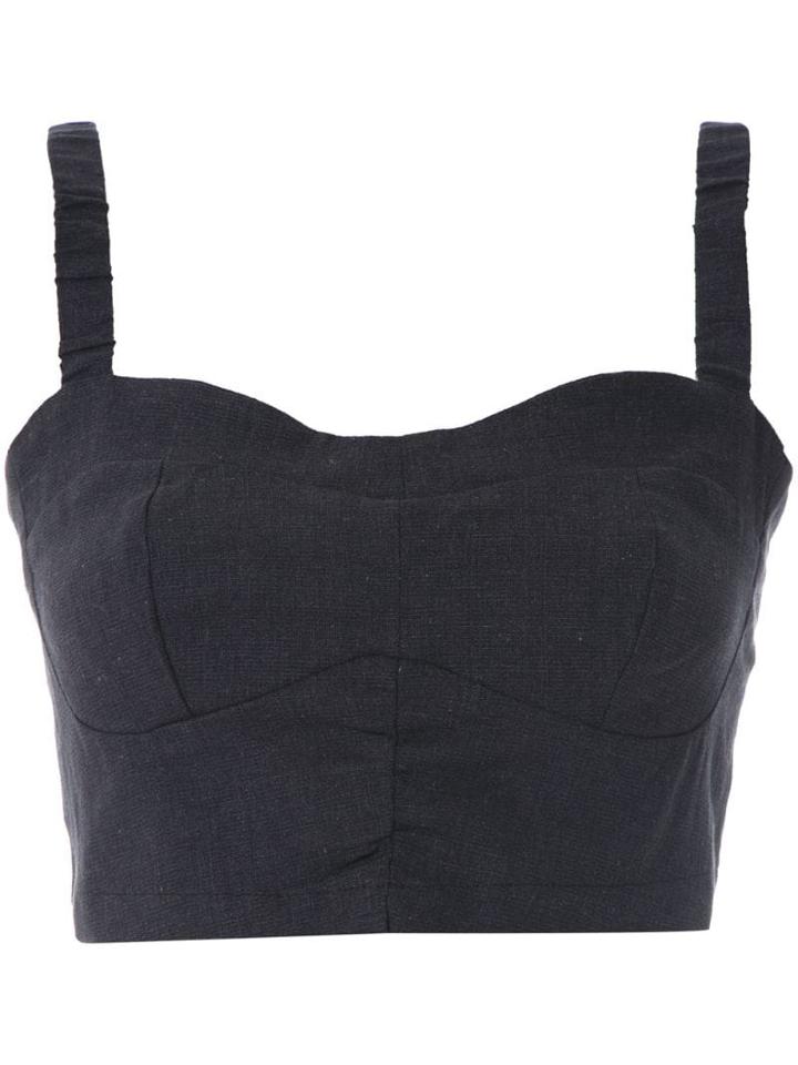 Framed Linen Cropped Top - Black