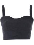 Framed Linen Cropped Top - Black