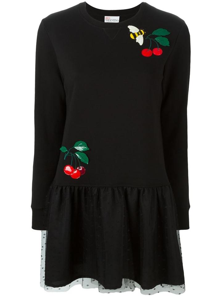 Red Valentino Cherry And Bee Embroidered Dress