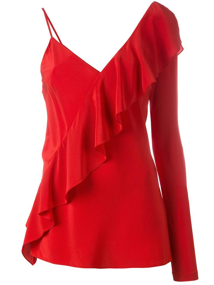 Diane Von Furstenberg Single Sleeve Ruffled Blouse, Women's, Size: 2, Red, Silk