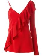Diane Von Furstenberg Single Sleeve Ruffled Blouse, Women's, Size: 2, Red, Silk