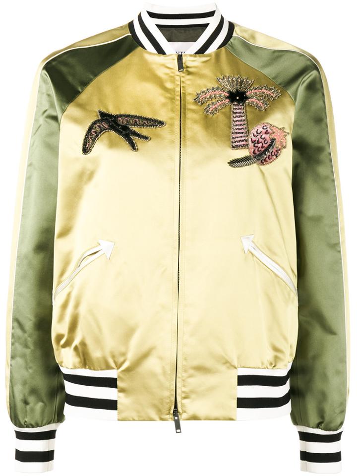 Valentino Tropical Dream Appliquéd Bomber Jacket - Green