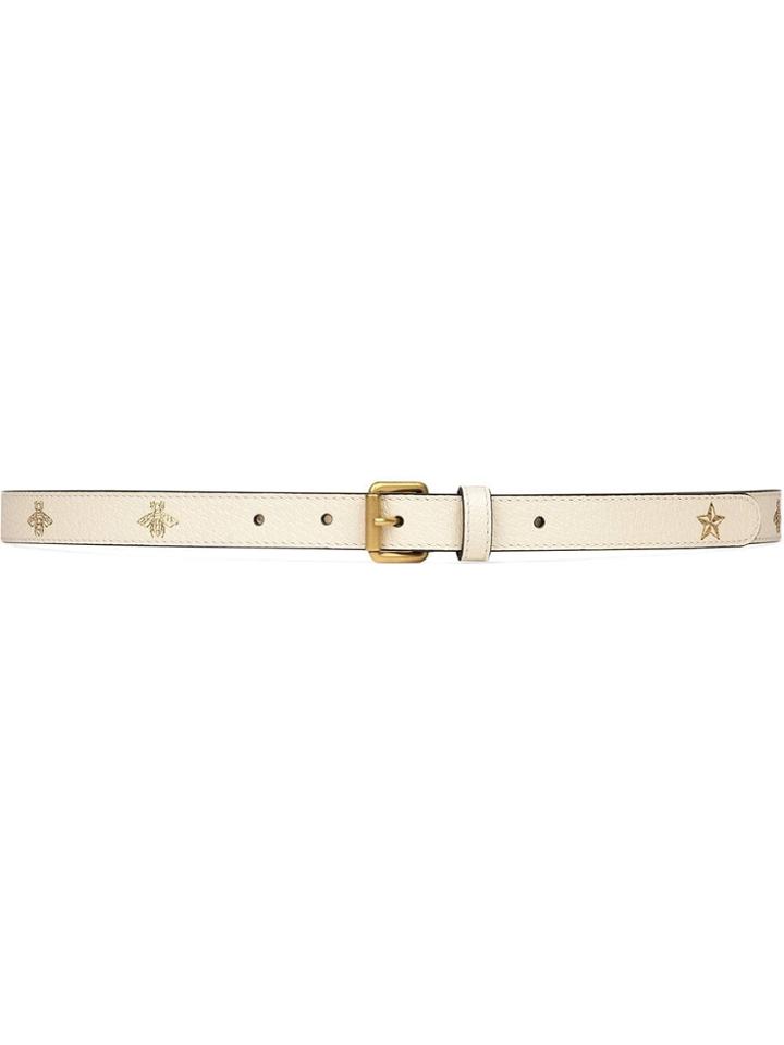 Gucci Belt With Bees And Stars Print - White