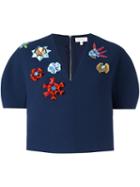 Delpozo Structured Embellished Crop Jacket, Women's, Size: 38, Blue, Cotton/polyamide/spandex/elastane