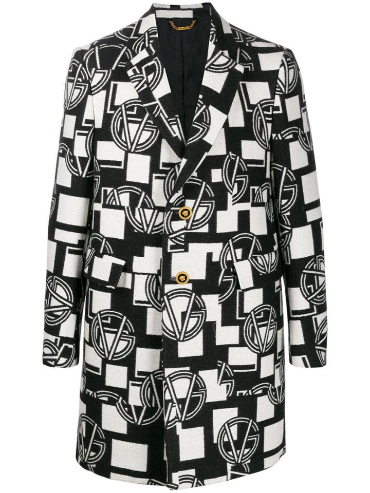 Versace Gv Logo Print Coat - Black