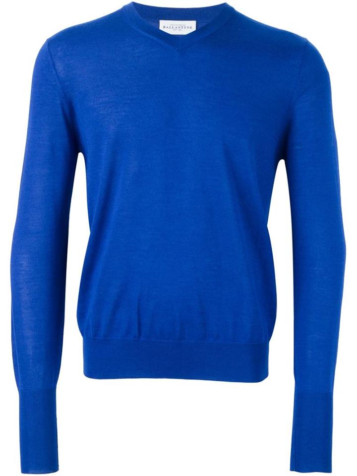 Ballantyne V-neck Pullover, Men's, Size: 46, Blue, Silk/cashmere