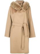 Max Mara Studio - Fur Trim Hooded Coat - Women - Viscose/virgin Wool - 42, Brown, Viscose/virgin Wool