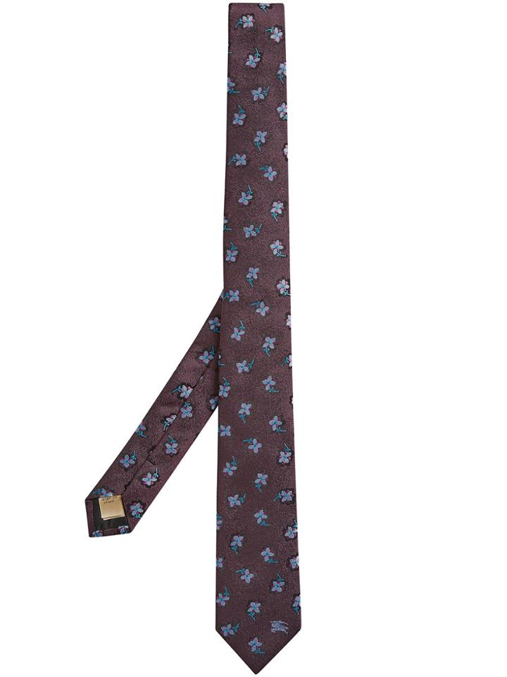 Burberry Floral Brocade Tie - Pink & Purple