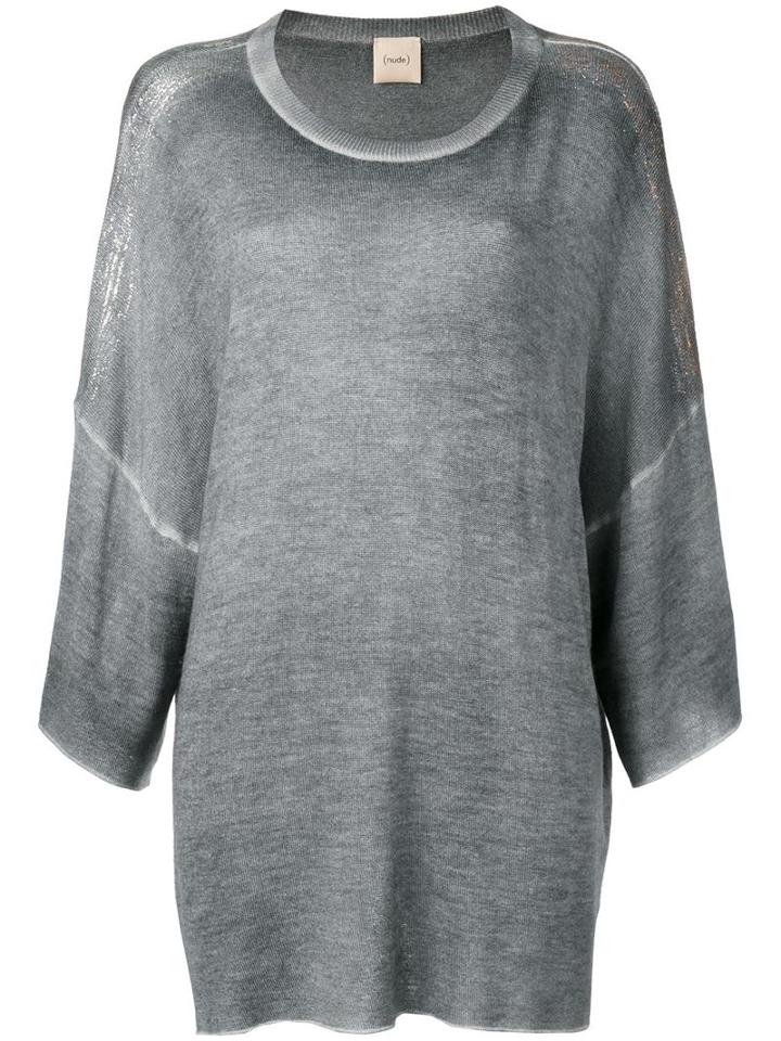 Nude Ribbed Trim Sweatshirt, Women's, Size: 40, Grey, Silk/cashmere/wool