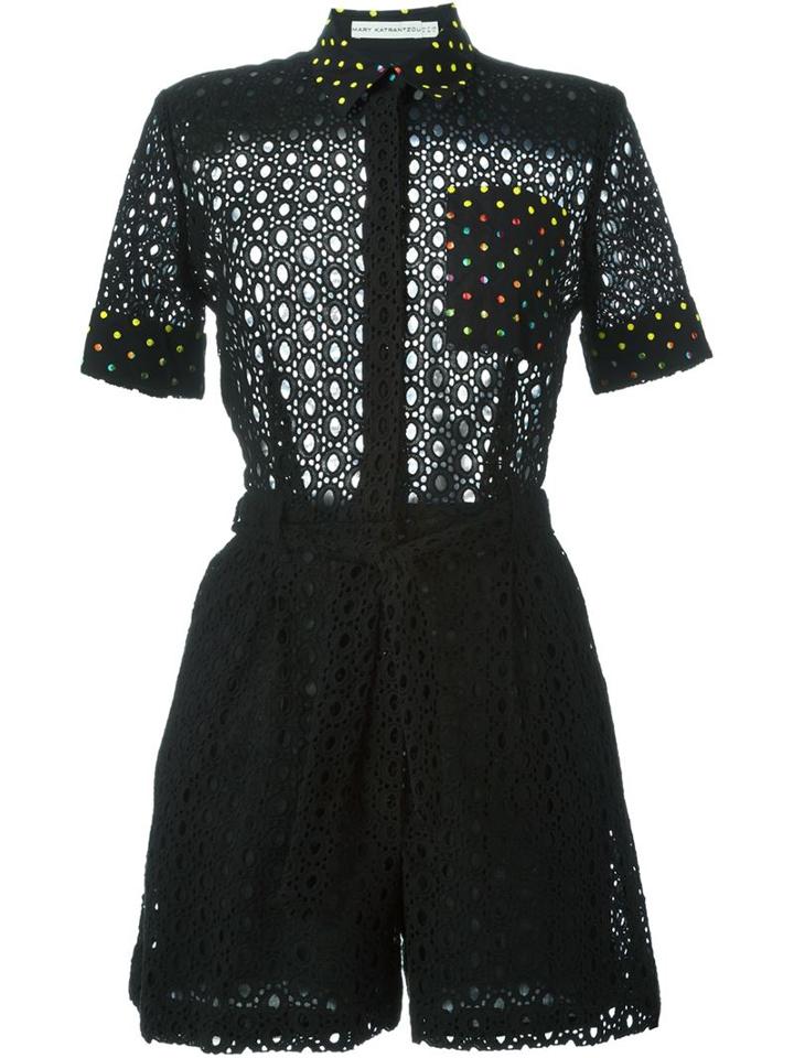 Mary Katrantzou Rosace Broderie Anglaise Playsuit, Women's, Size: 6, Black, Cotton