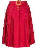 Chanel Vintage Belted Button Pleated Skirt - Red