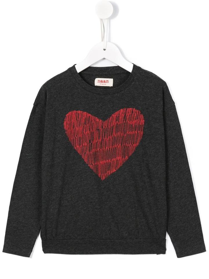 Maan Heart Print Top, Girl's, Size: 10 Yrs, Grey