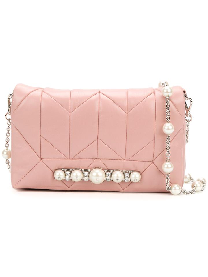 Miu Miu Quilted Embellished Shoulder Bag - Pink & Purple