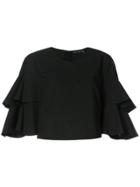 Josie Natori Tiered Sleeve T-shirt - Black