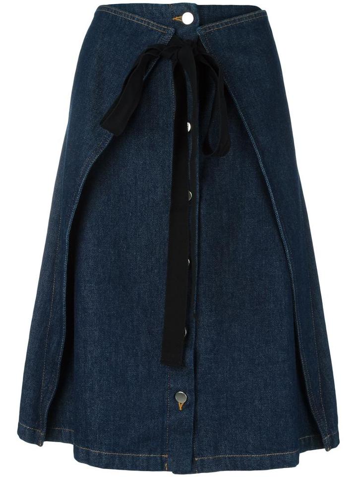 Mm6 Maison Margiela Front Tie Denim Skirt, Women's, Size: 42, Blue, Cotton