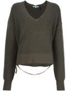 Helmut Lang Deep V-neck Jumper, Women's, Size: Small, Green, Cotton/cashmere