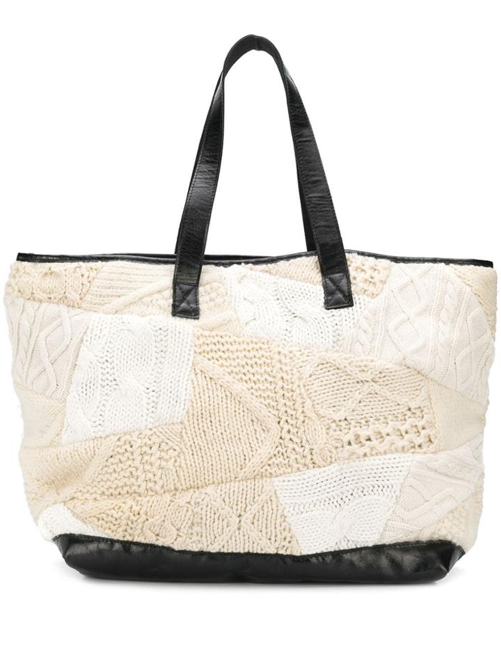 Yohji Yamamoto Pre-owned 2000's Knitted Patchwork Shopper - Neutrals