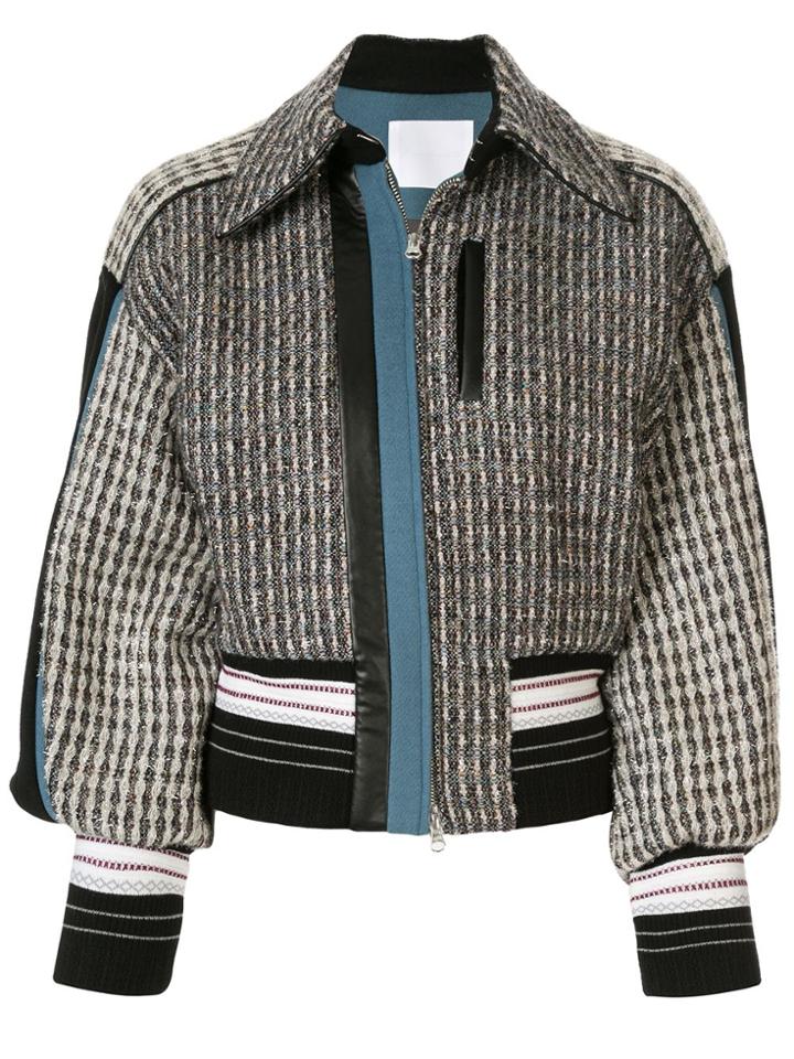Mame Kurogouchi Tweed Bomber Jacket - Blue