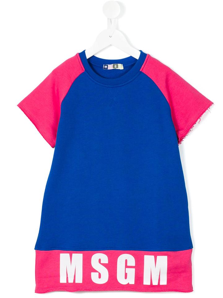 Msgm Kids - Contrast Sleeve 'skate' Dress - Kids - Cotton - 12 Yrs, Blue