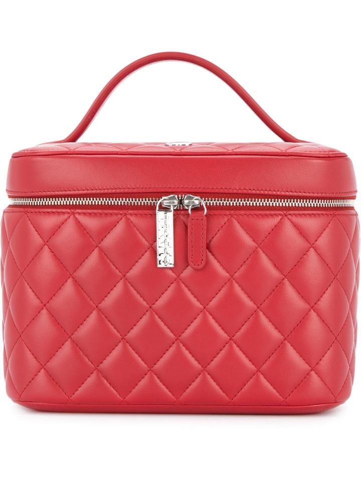 Chanel Vintage Quilted Cc Logo Cosmetic Vanity - Red