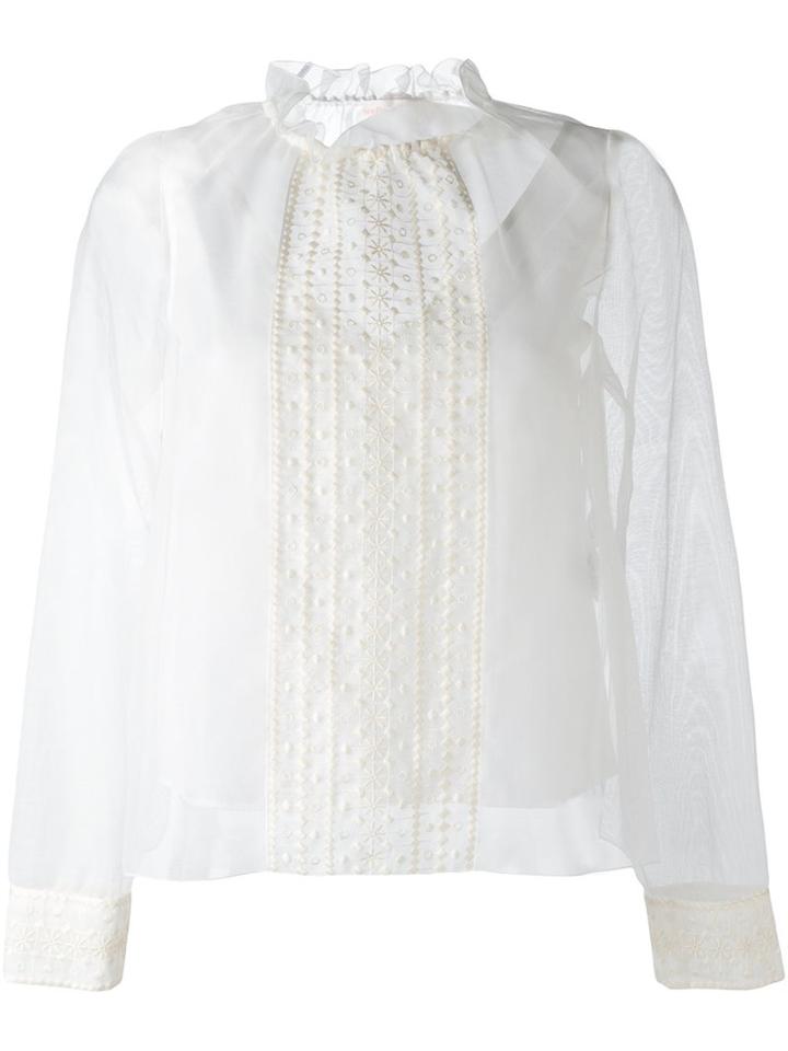 See By Chloé Embroidered Overlay Blouse, Women's, Size: 36, White, Cotton/polyester